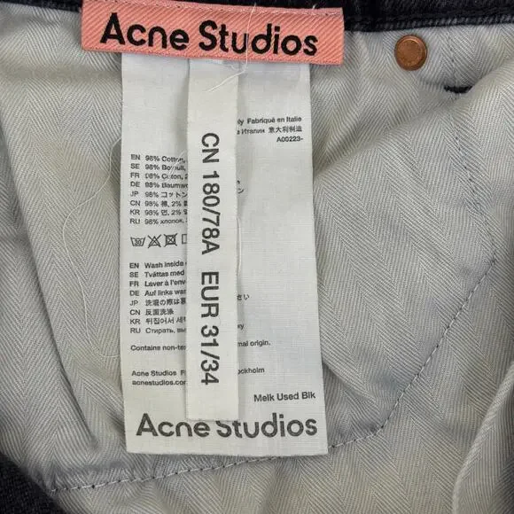 Acne Studios Jeans Mens 31x34 (Act 32x29) Denim Melk Used Blk Pants Made Italy